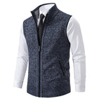 Men's knitted sleeveless vest with stand collar and zip fastening