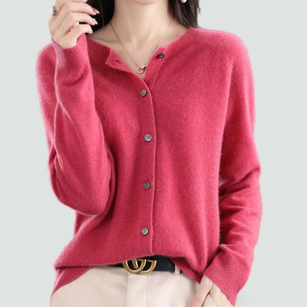Women's long-sleeve knitted button-front cardigan with V-neckline