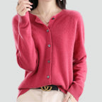 Women's long-sleeve knitted button-front cardigan with V-neckline