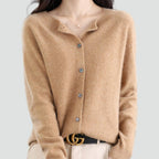 Women's long-sleeve knitted button-front cardigan with V-neckline