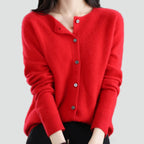 Women's long-sleeve knitted button-front cardigan with V-neckline