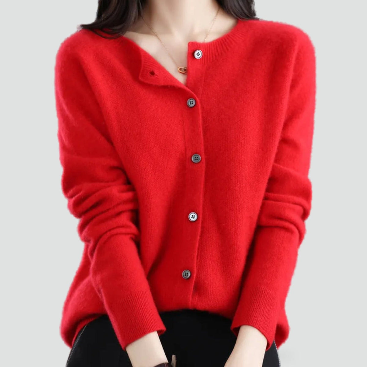 Women's long-sleeve knitted button-front cardigan with V-neckline