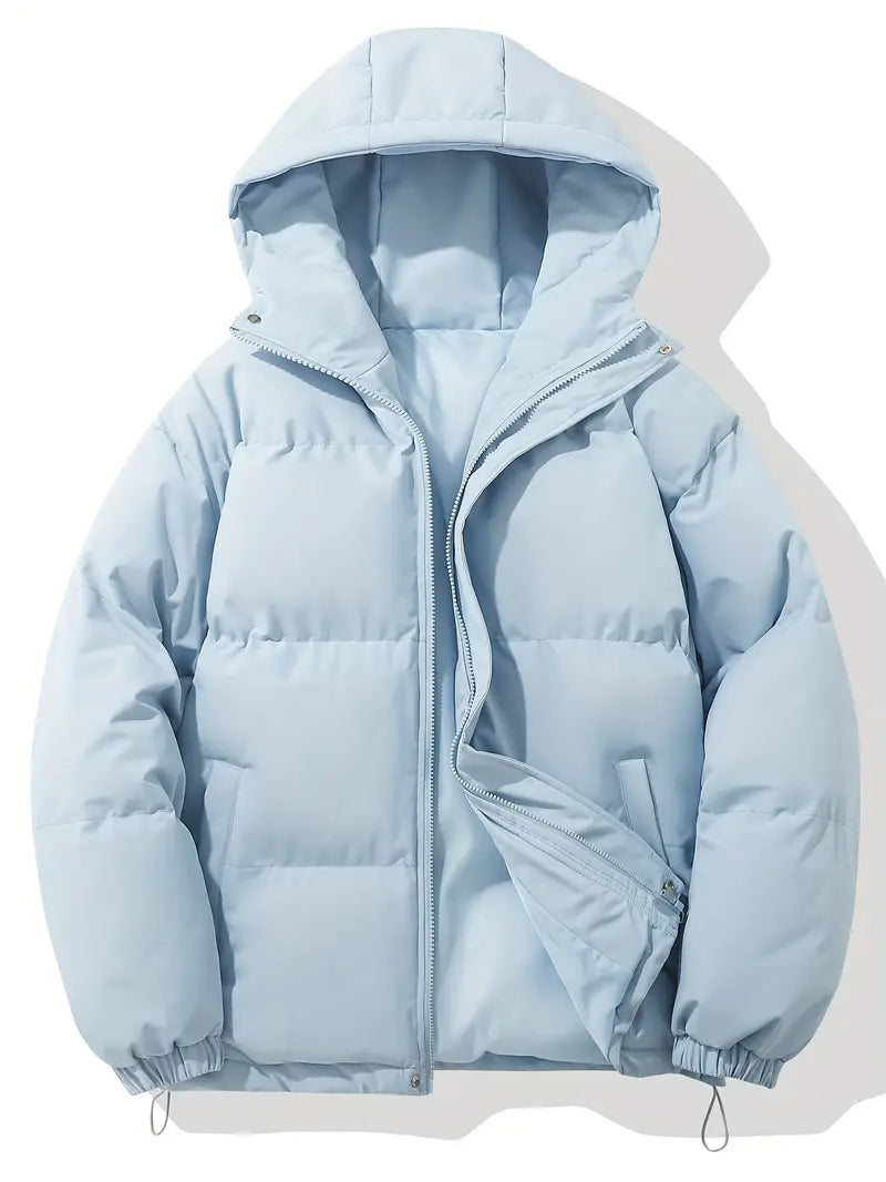 Women's hooded quilted parka jacket with zip front and angled pockets