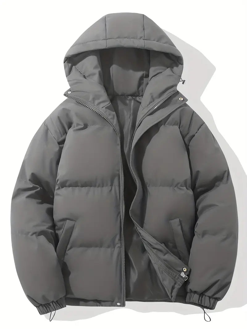 Women's hooded quilted parka jacket with zip front and angled pockets
