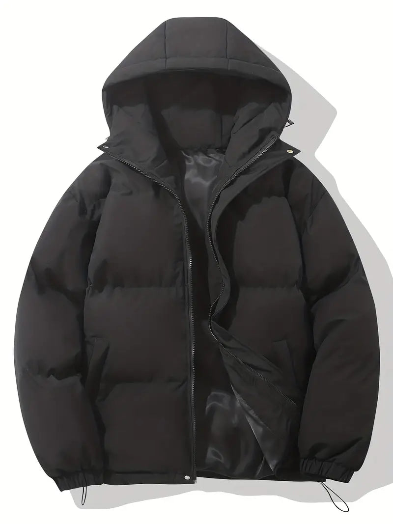 Women's hooded quilted parka jacket with zip front and angled pockets