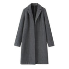 Women's long straight coat with notched lapel and side pockets