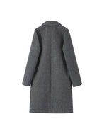 Women's long straight coat with notched lapel and side pockets