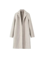 Women's long straight coat with notched lapel and side pockets