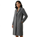 Women's long straight coat with notched lapel and side pockets