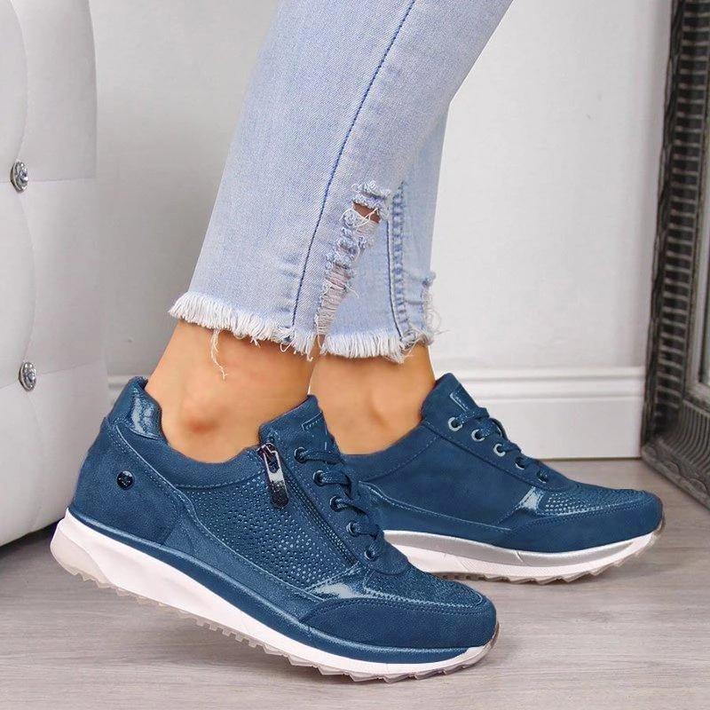 Women's low-top lace-up trainers with side zip and raised sole