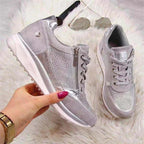 Women's low-top lace-up trainers with side zip and raised sole