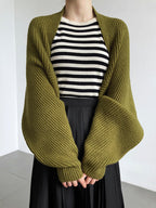 Women's ribbed open-front cardigan with long sleeves and cropped bolero fit