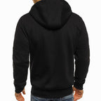 Men's hooded zip-up hoodie with long sleeves and zipped pockets