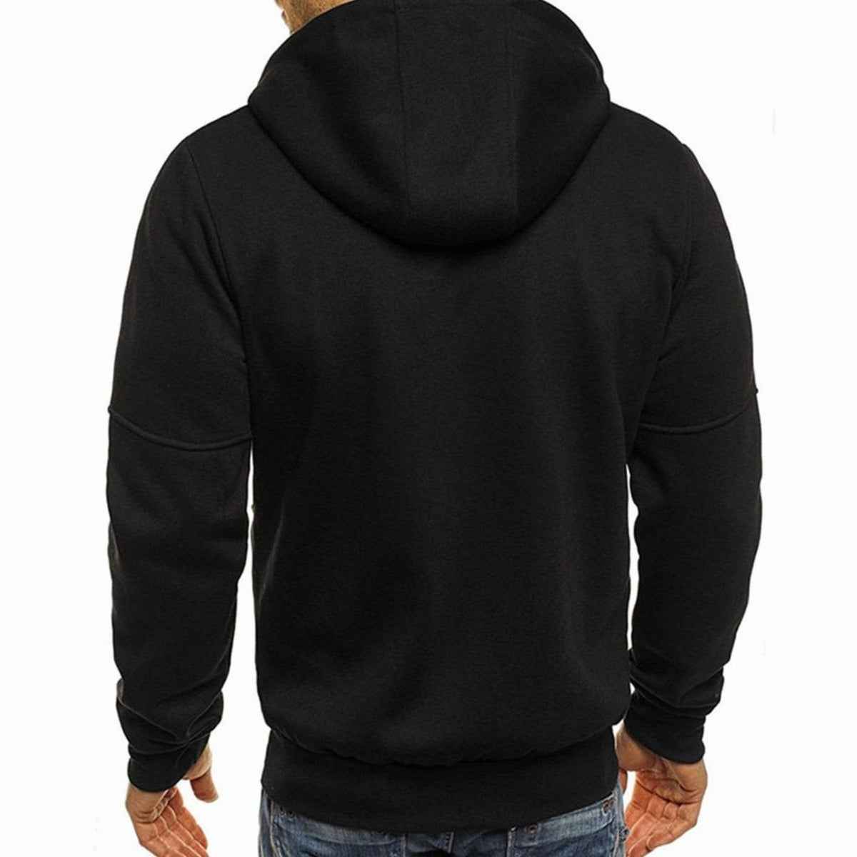 Men's hooded zip-up hoodie with long sleeves and zipped pockets