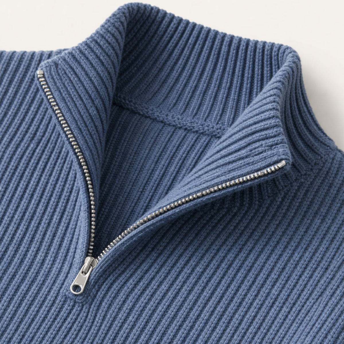 Men's ribbed mock neck half-zip sweater with long sleeves