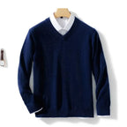 Men's plain V-neck jumper with long sleeves and ribbed trims