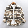 Men's geometric patterned overshirt with collar, long sleeves and button front