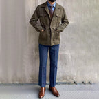 Men's utility hunting jacket with notched lapels, four flap pockets and button front