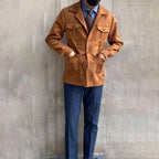 Men's utility hunting jacket with notched lapels, four flap pockets and button front