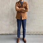 Men's utility hunting jacket with notched lapels, four flap pockets and button front