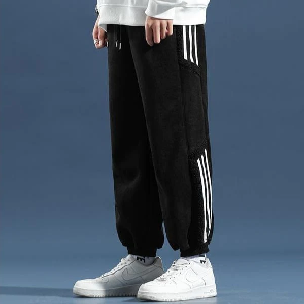 Men's jogger trousers with contrast striped side panels and elasticated ankle cuffs
