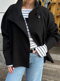 Women's short double-breasted coat with stand collar and long sleeves