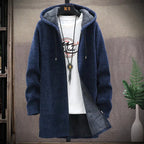 Men's hooded textured jacket with front zip and contrast lining