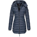 Women's hooded quilted padded jacket with long sleeves and front zip