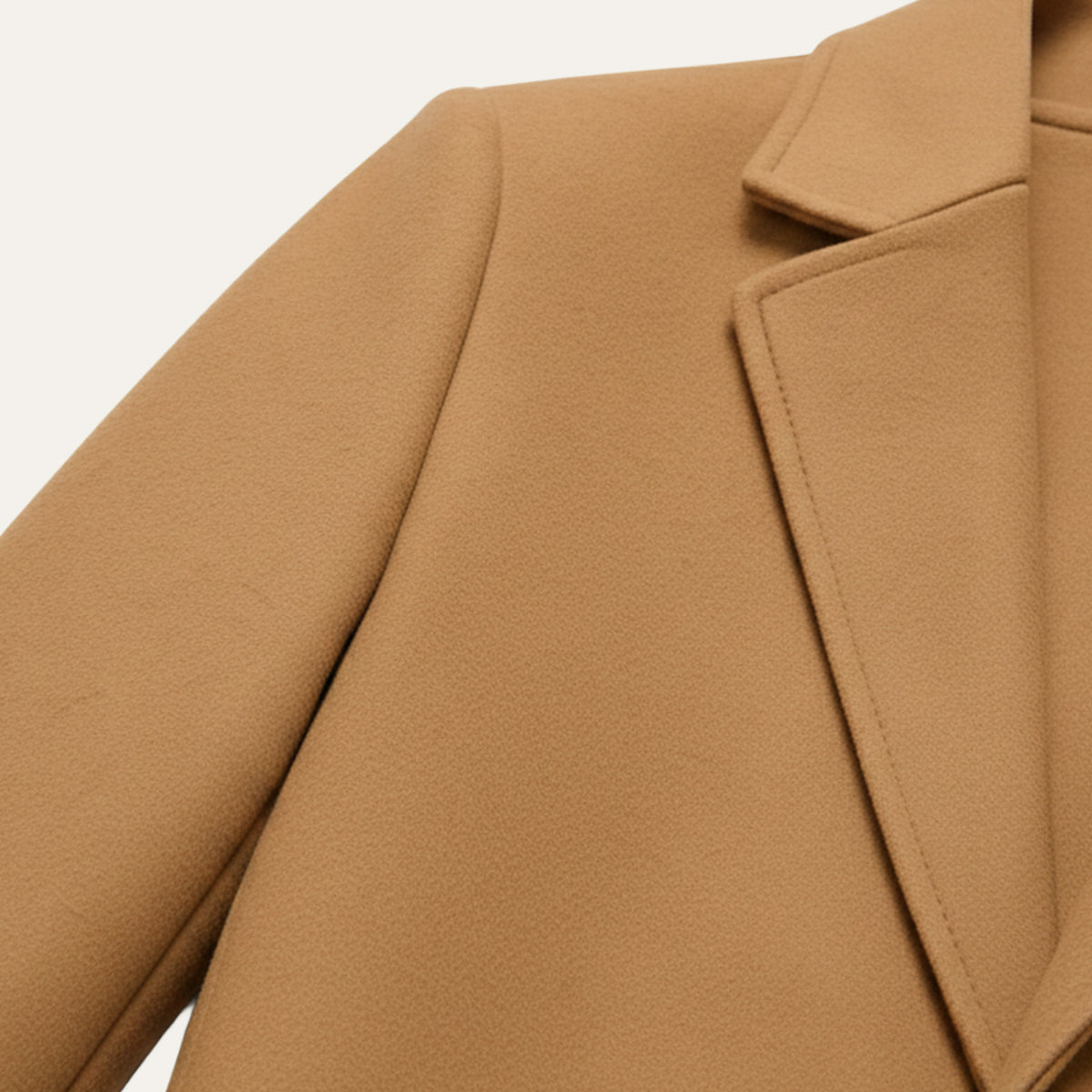 Men's long button-front overcoat with notch lapels and side pockets