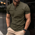 Men's slim fit short sleeve polo shirt with Mandarin collar and button placket