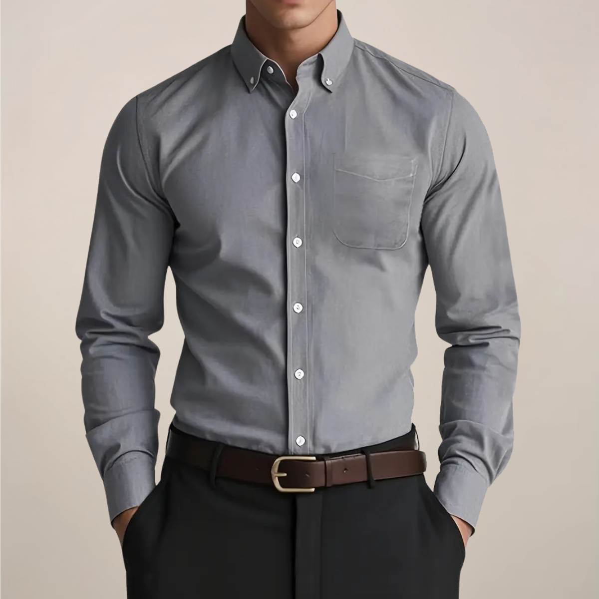 Men's long-sleeve button-down shirt with chest pocket