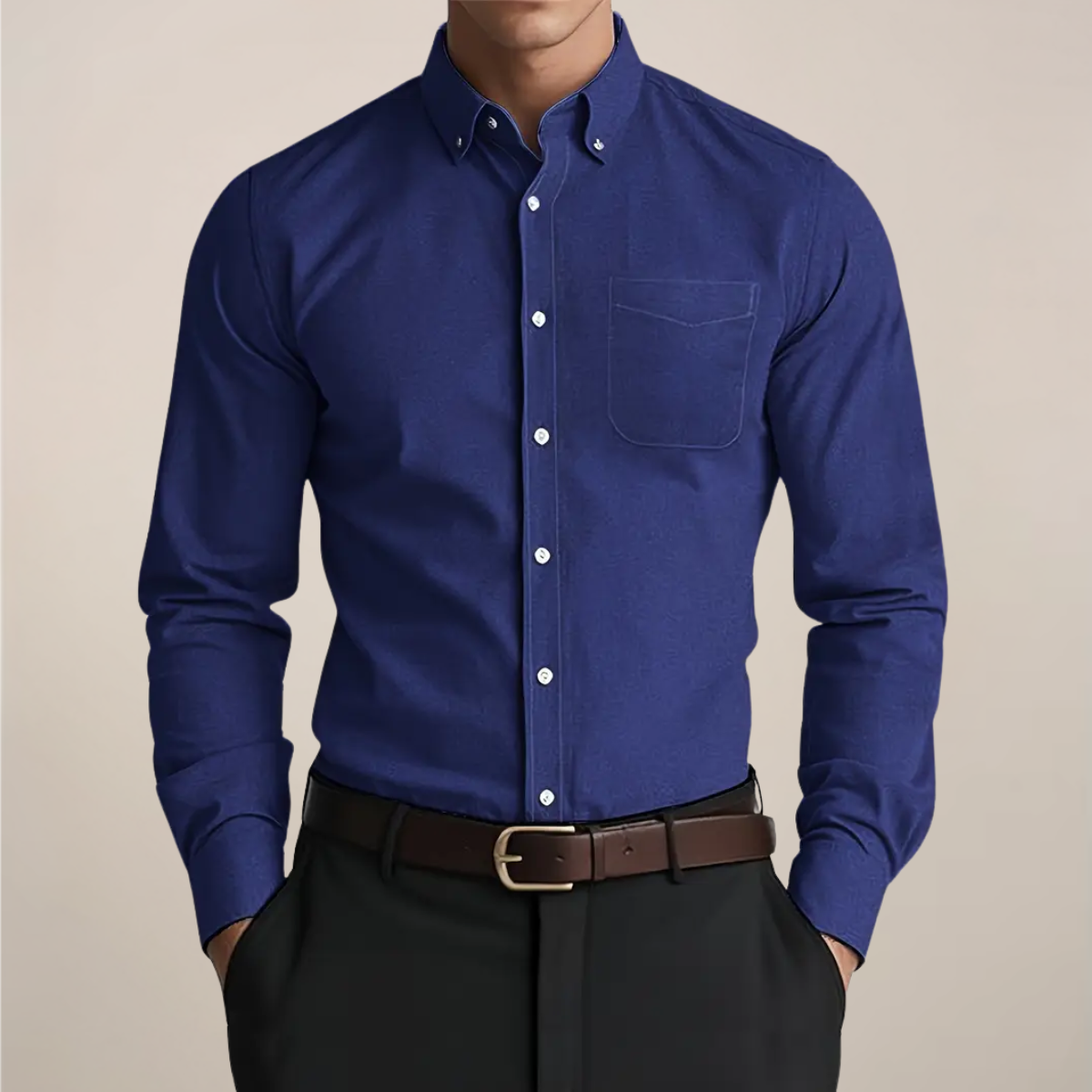 Men's long-sleeve button-down shirt with chest pocket