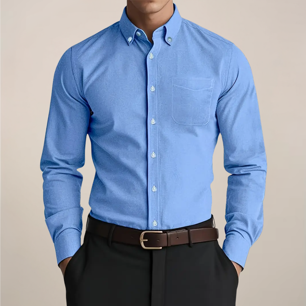 Men's long-sleeve button-down shirt with chest pocket