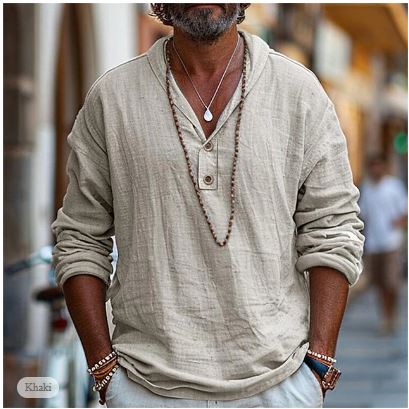 Men's long sleeve Henley shirt with a short button placket