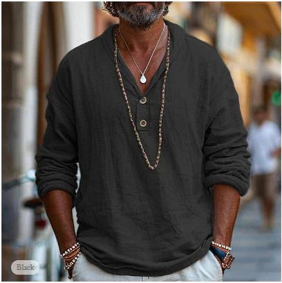 Men's long sleeve Henley shirt with a short button placket