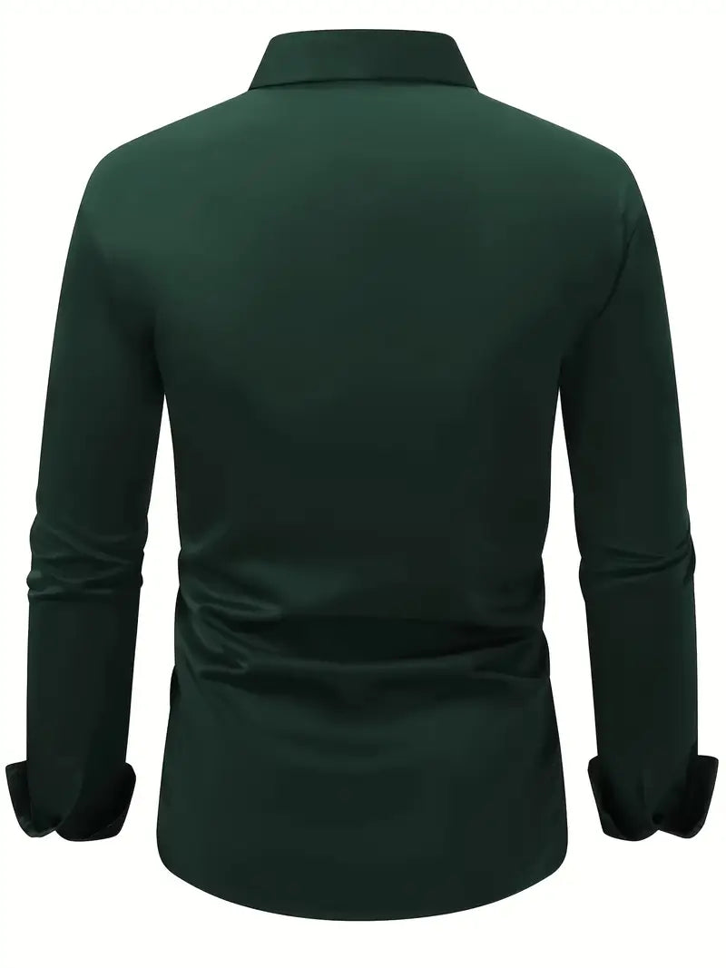 Men's tailored long sleeve shirt with spread collar and button front