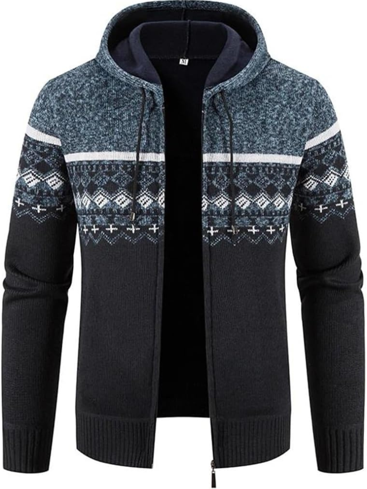 Men's hooded zip jacket with contrasting stripes and long sleeves
