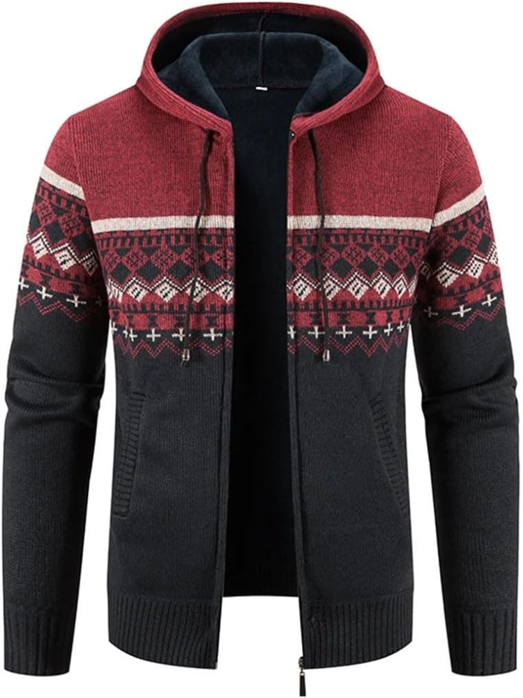 Men's hooded zip jacket with contrasting stripes and long sleeves