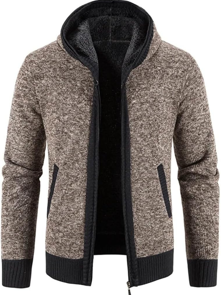 Men's hooded zip jacket with contrasting stripes and long sleeves