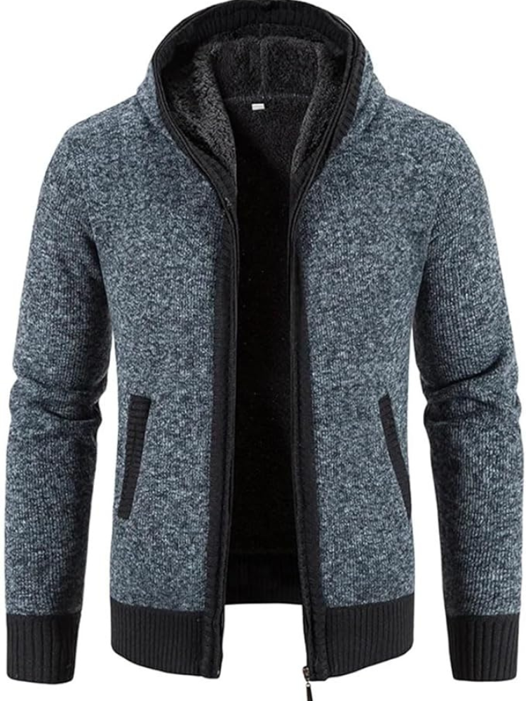 Men's hooded zip jacket with contrasting stripes and long sleeves