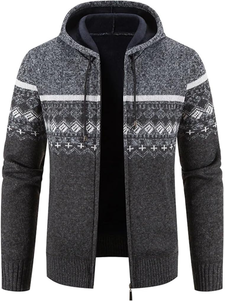 Men's hooded zip jacket with contrasting stripes and long sleeves