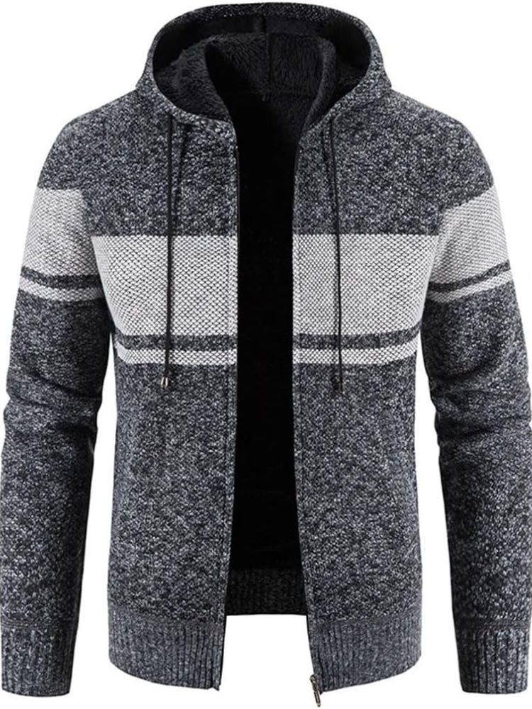 Men's hooded zip jacket with contrasting stripes and long sleeves