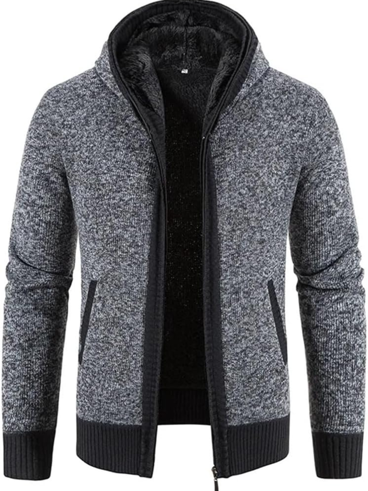 Men's hooded zip jacket with contrasting stripes and long sleeves