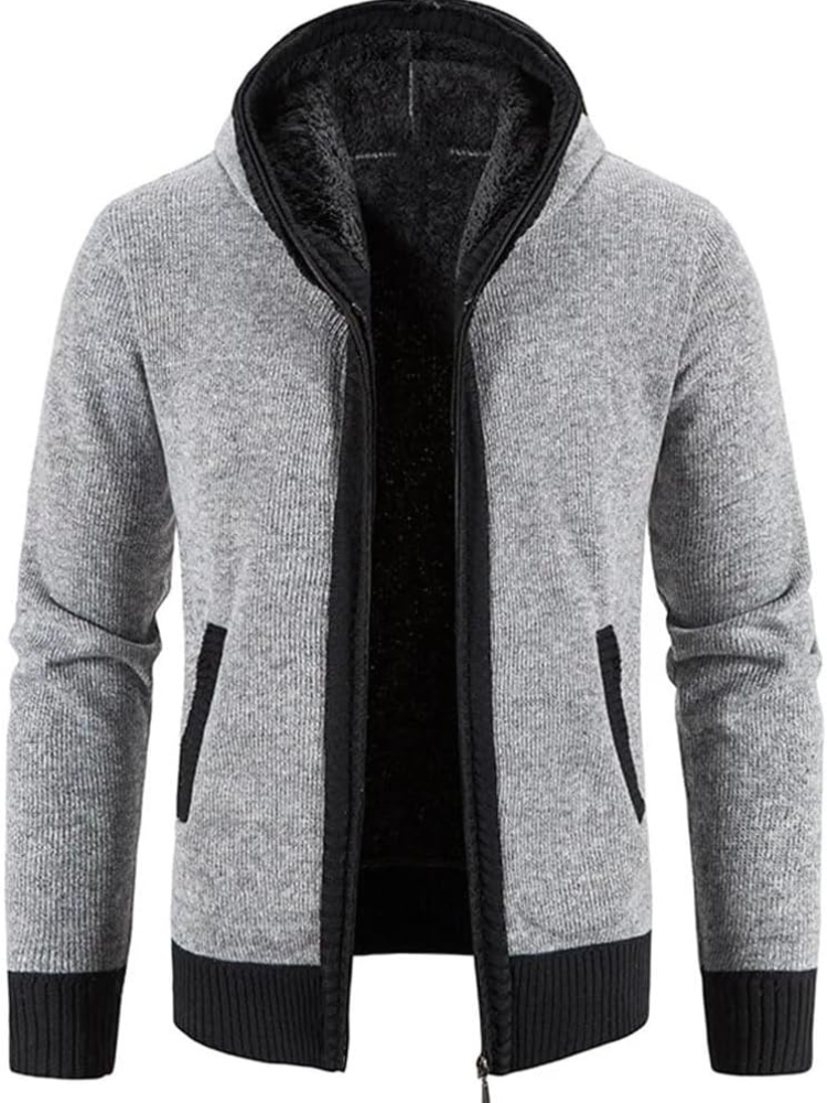 Men's hooded zip jacket with contrasting stripes and long sleeves