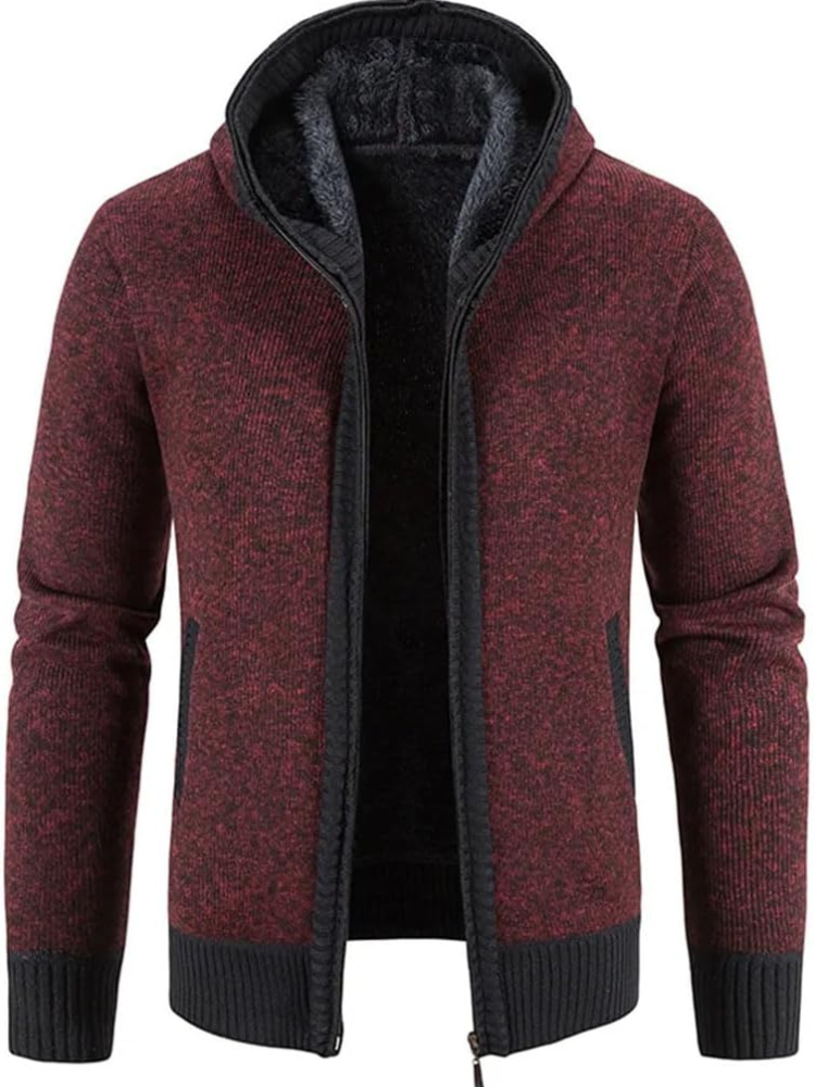 Men's hooded zip jacket with contrasting stripes and long sleeves