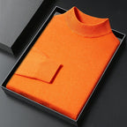 Men's plain knitted mock neck jumper with long sleeves and ribbed trims