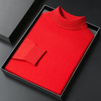 Men's plain knitted mock neck jumper with long sleeves and ribbed trims