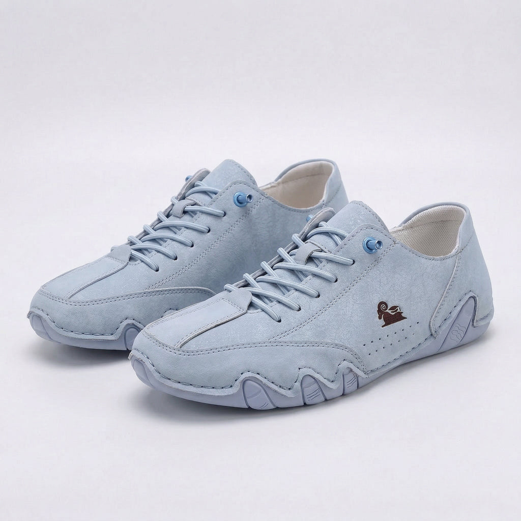 Panelled lace-up sneakers with rounded toes and chunky segmented soles