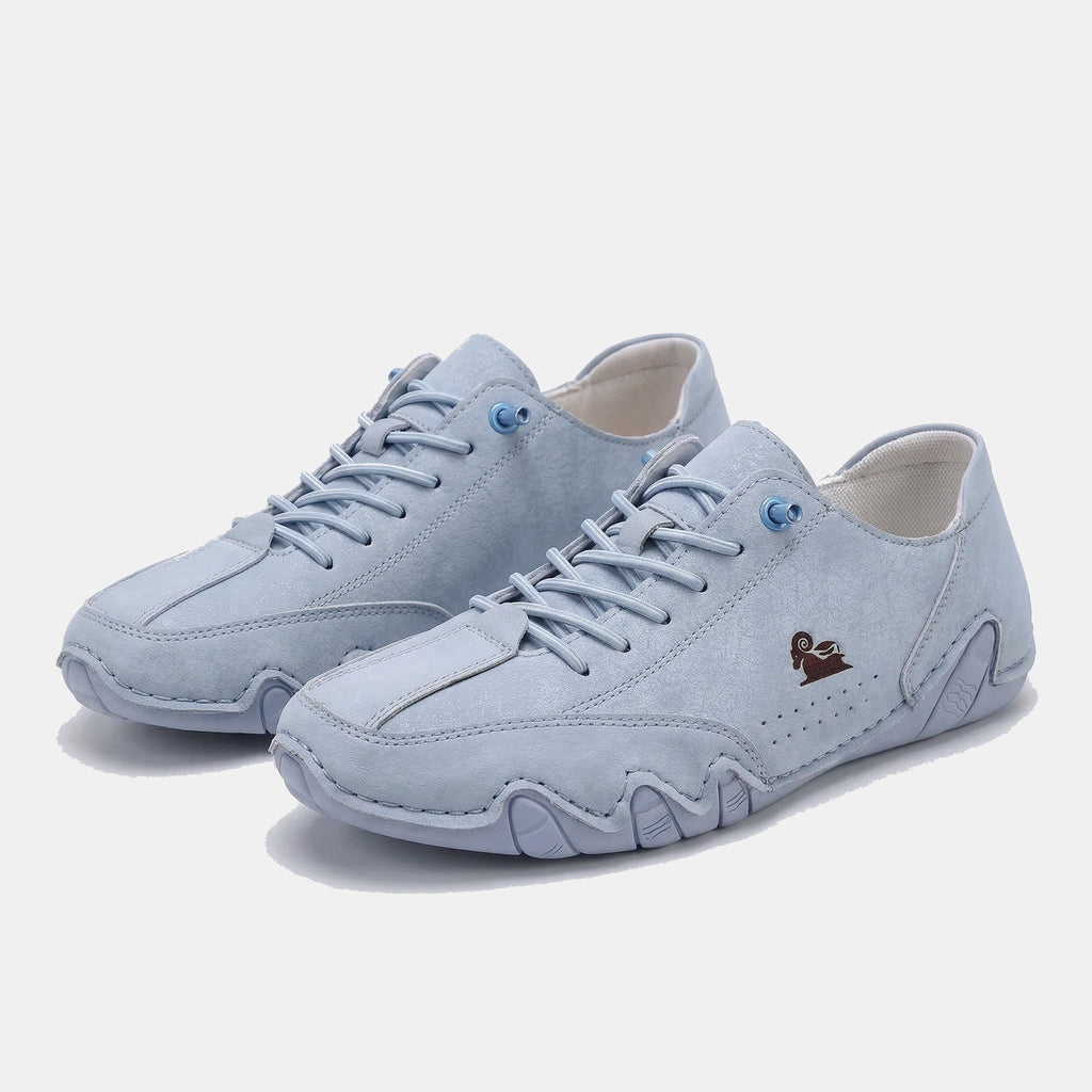 Panelled lace-up sneakers with rounded toes and chunky segmented soles