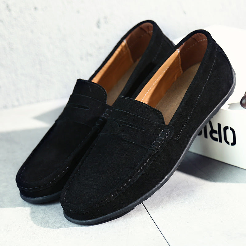 Men's slip-on loafers with moc toes, penny straps and stitched edging in navy and red colourways
